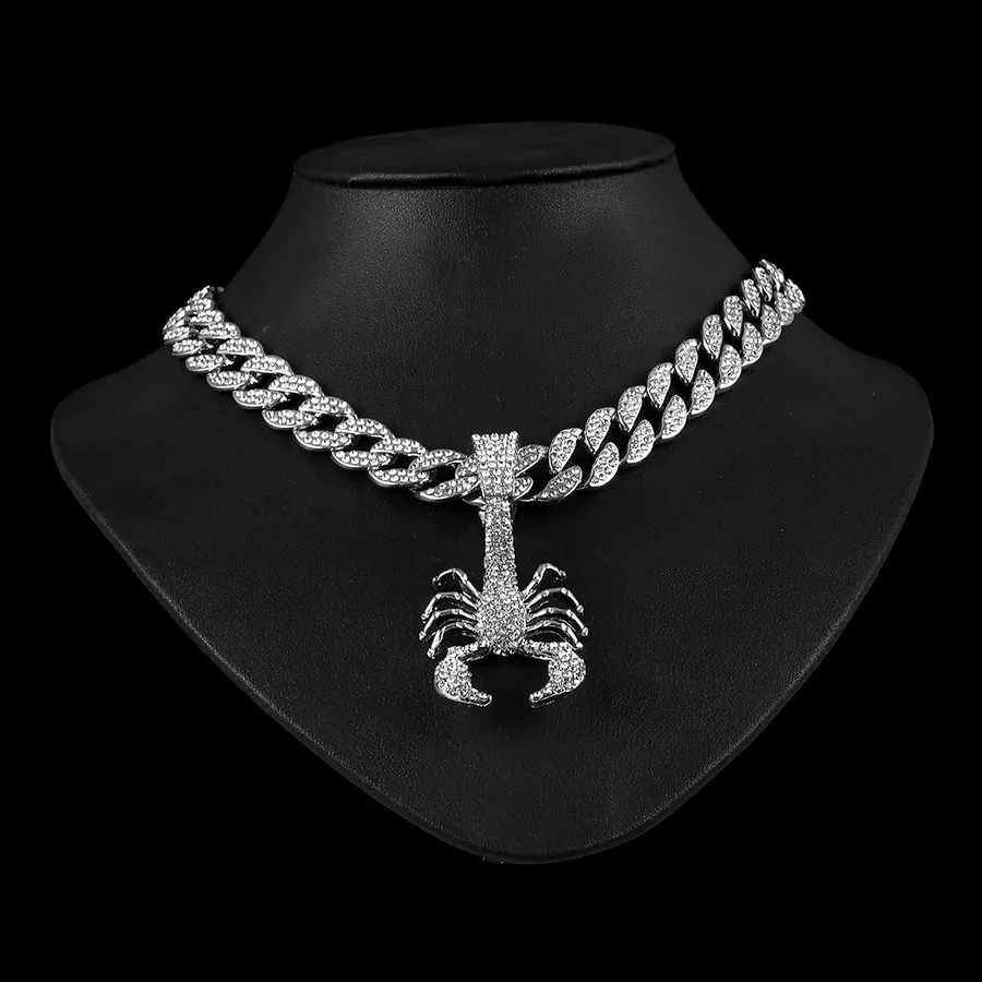Jewelry cuban necklace scorpion pendant with rhinestone zinc alloy trendy luxury unisex women men wholesale fashion jewelry
