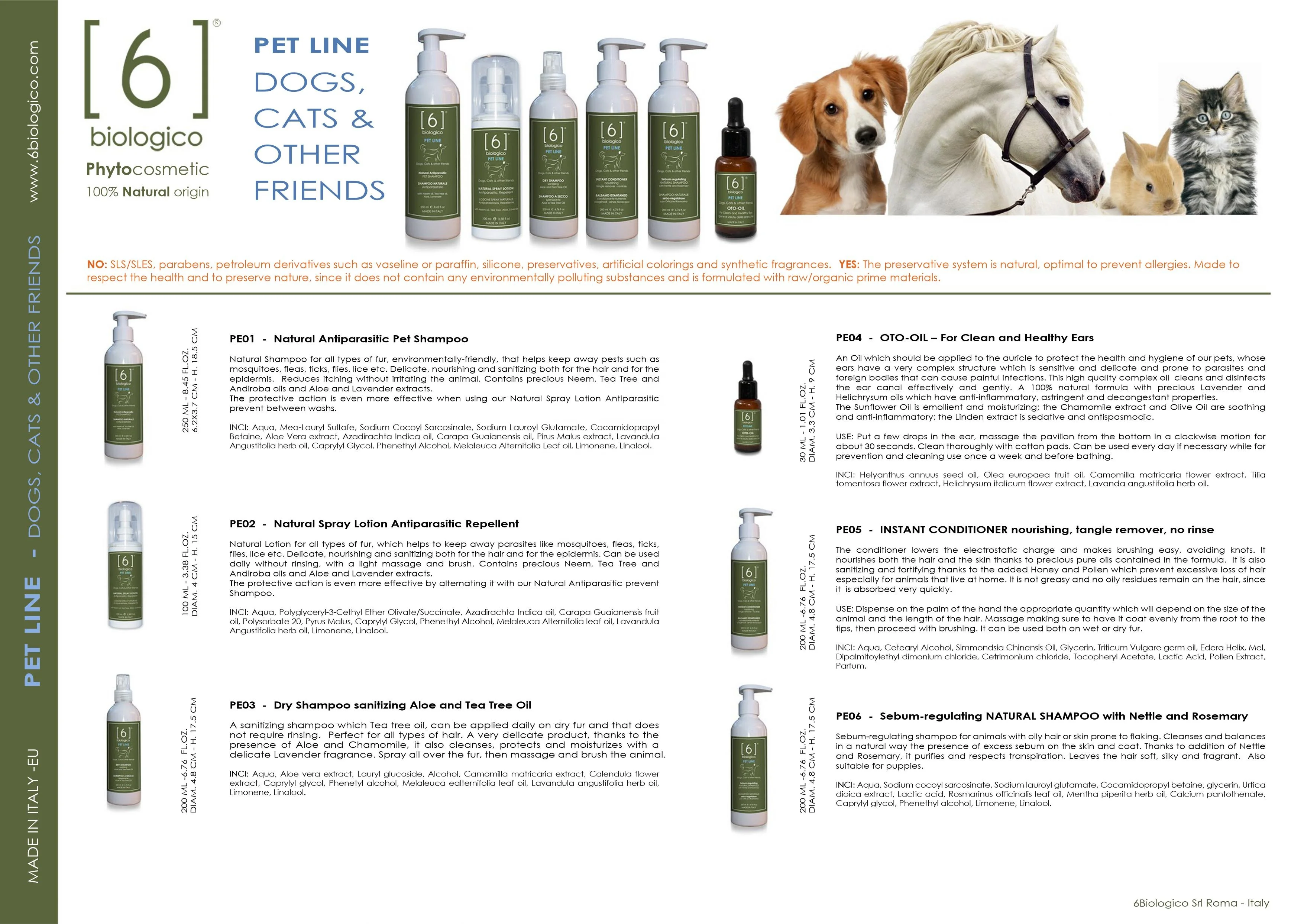 
Italian Natural Pet Products - Shampoo, Lotion, Conditioner, Ear Oil - Organic ingredients 