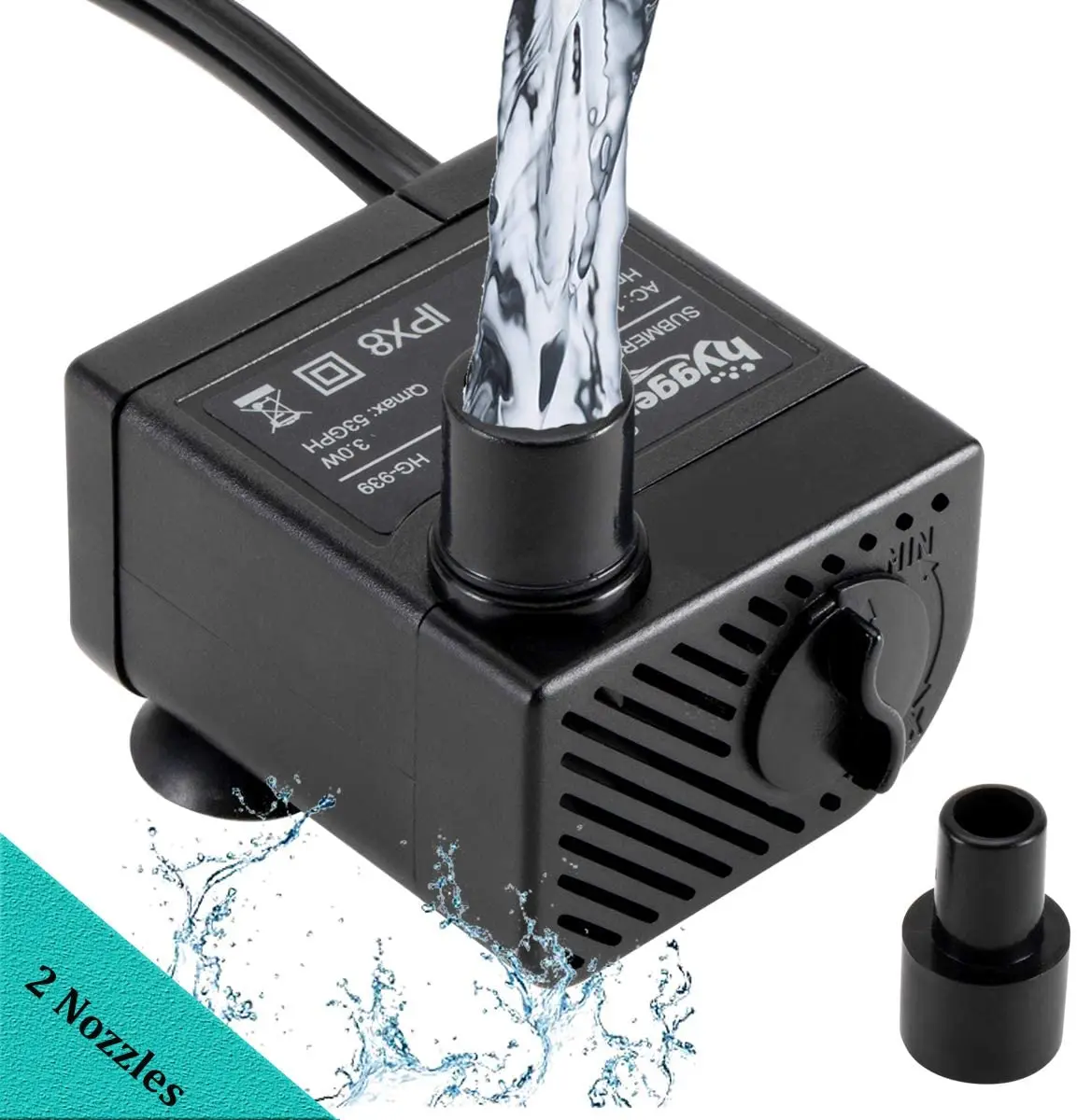 Hygger Ultra Quiet 53GPH (200L/H, 3W) Submersible Mini Water Pump Comes with 2 Nozzles, Fish Tank Water Pump Aquarium