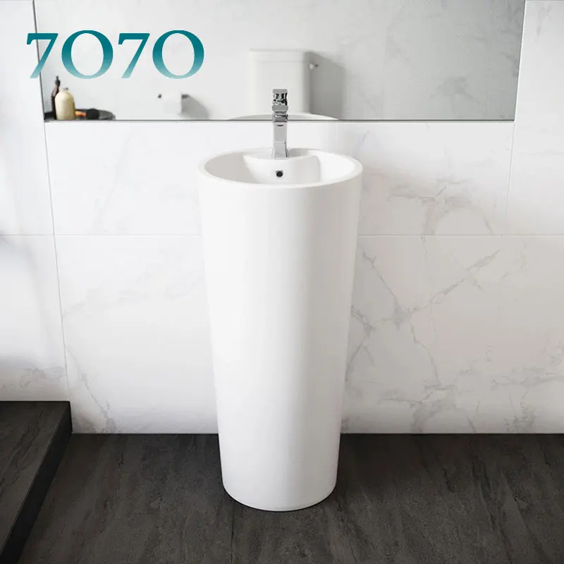 Modern Style Free Standing Hand Wash Basin Round Floor Sink Ceramic One Piece Basin Bathroom Vessel Sinks