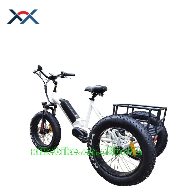 Xiaofeixia Ebike 3 Wheels Fat Tire Mid Drive Cargo Basket 350WQ/500W/750W Electric Bike Tricycles for Sale