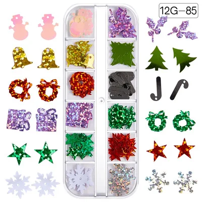 NGP232 Nail Art Designs 12 Grids Christmas Series Snowflake Snowman Elk Gift Star Crutch Sequin For