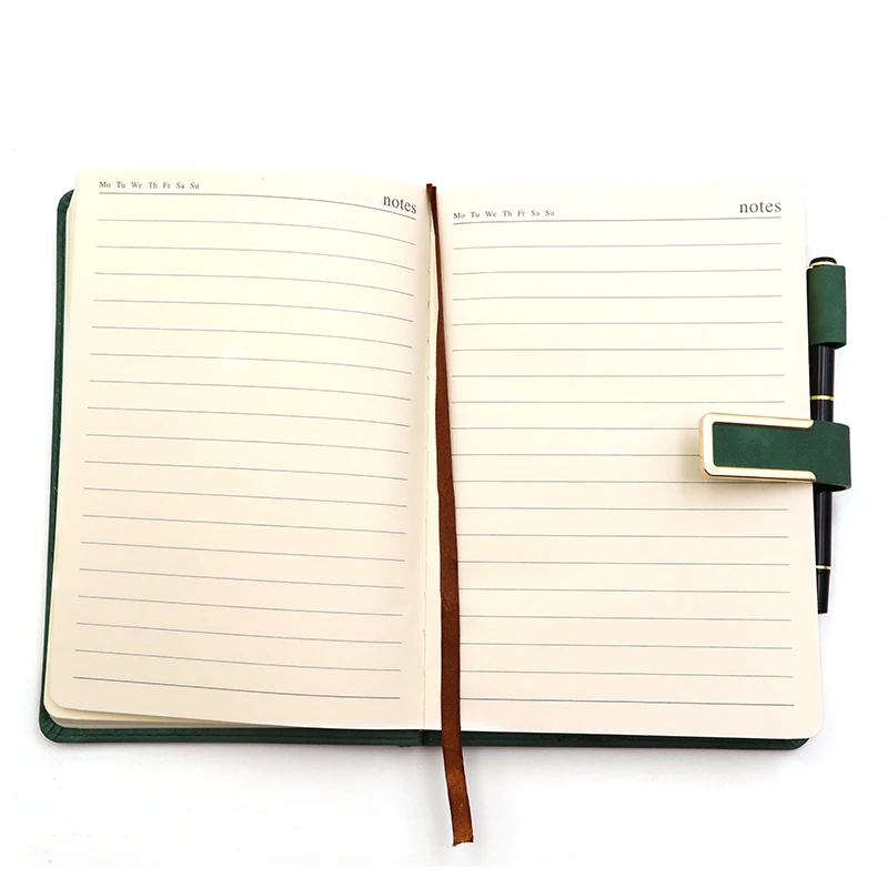 Hot selling custom logo pu leather moleskine a5 dot grid notebook with pen