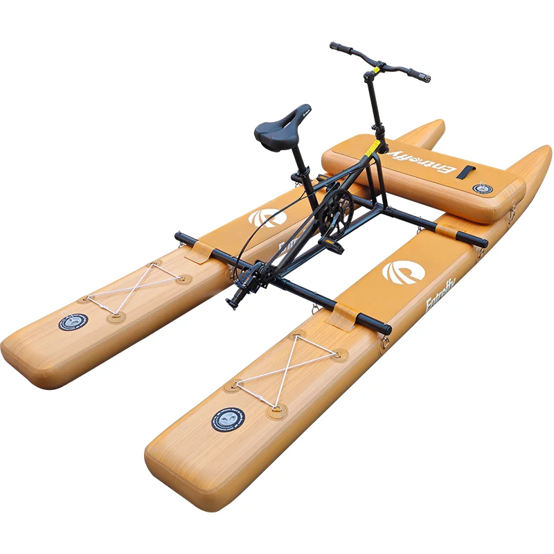 New Arrival beach inflatable Wood grain drop stitch water sport pedal bike boat 2 person folding inflatable sup water bike