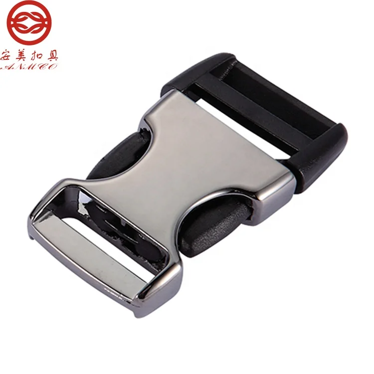 Popular Dongguan manufacturer wholesale plastic male plug metal side release webbing buckles