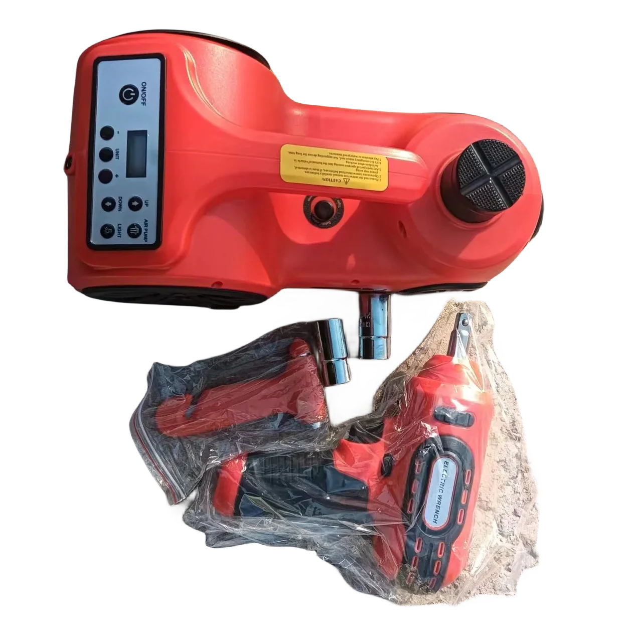 Hydraulic jack, electric wrench, inflation pump set