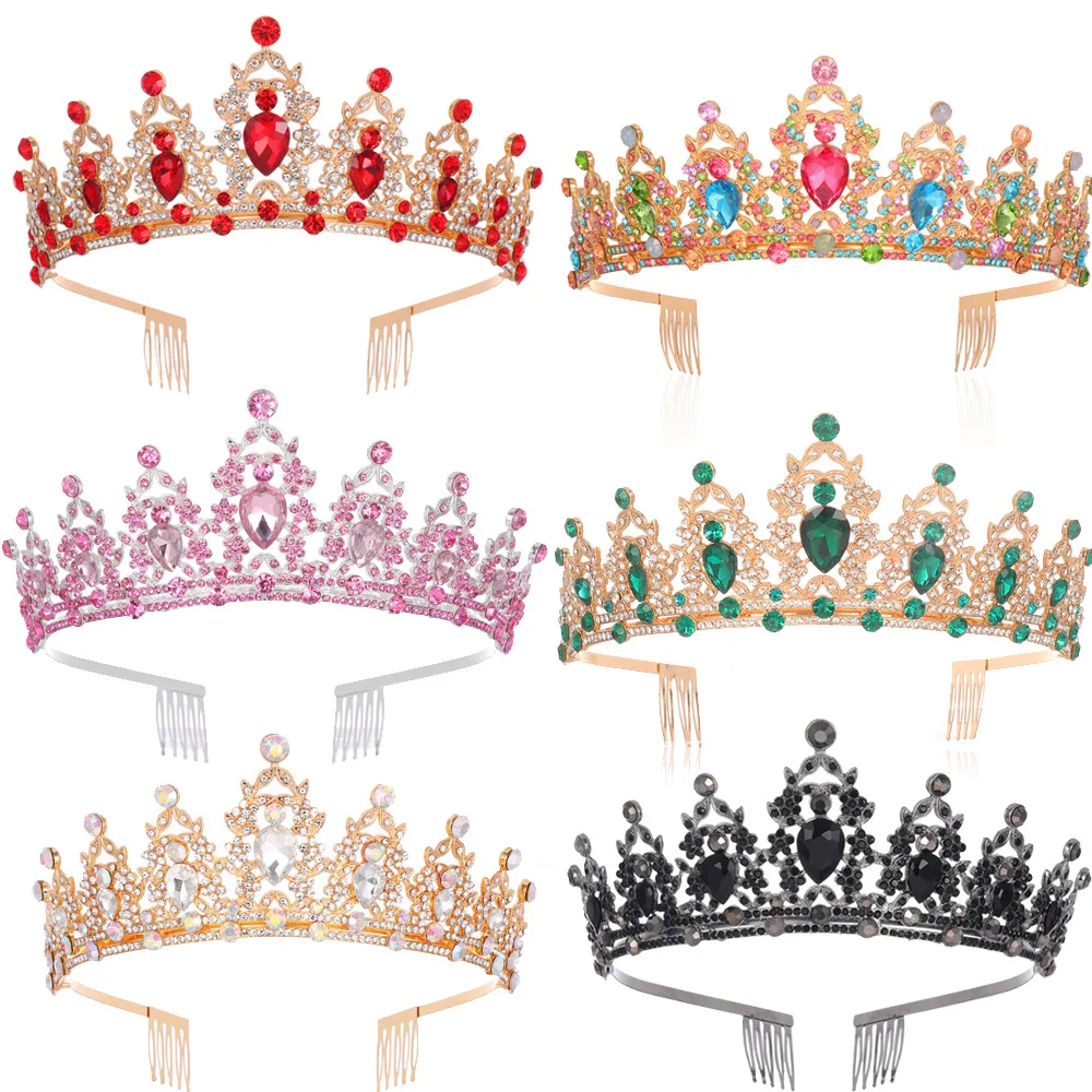 Wholesale Fashion Crystal Bridal Queen Crown Wedding Alloy Rhinestones Princess Birthday Crown Tiaras With Comb Hair Accessories