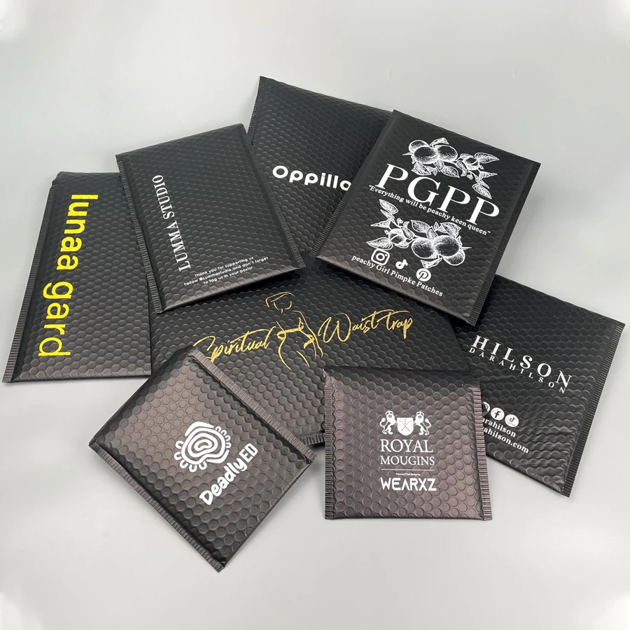 Custom Designer Gold Shipping Envelopes Mailing Bags Self Seal Adhesive Padded Packaging Poly Bubble Mailers