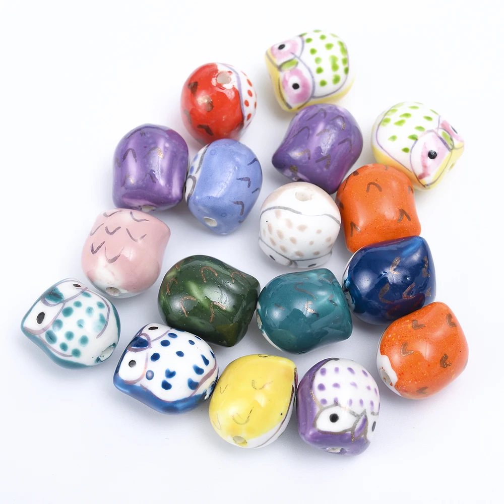 5/10/20pcs 14x16mm Cute Owl Shape Ceramic Beads Cartoon Bird Beads for Jewelry Making Bracelet Necklace Pendant Key Mobile chain