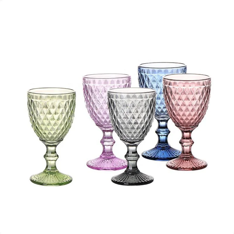 Hot Sale Vintage Cocktail Colorful Wine Glass Cups Golden Edge Glassware Wedding Party Green Pink Blue Purple Pink Goblets