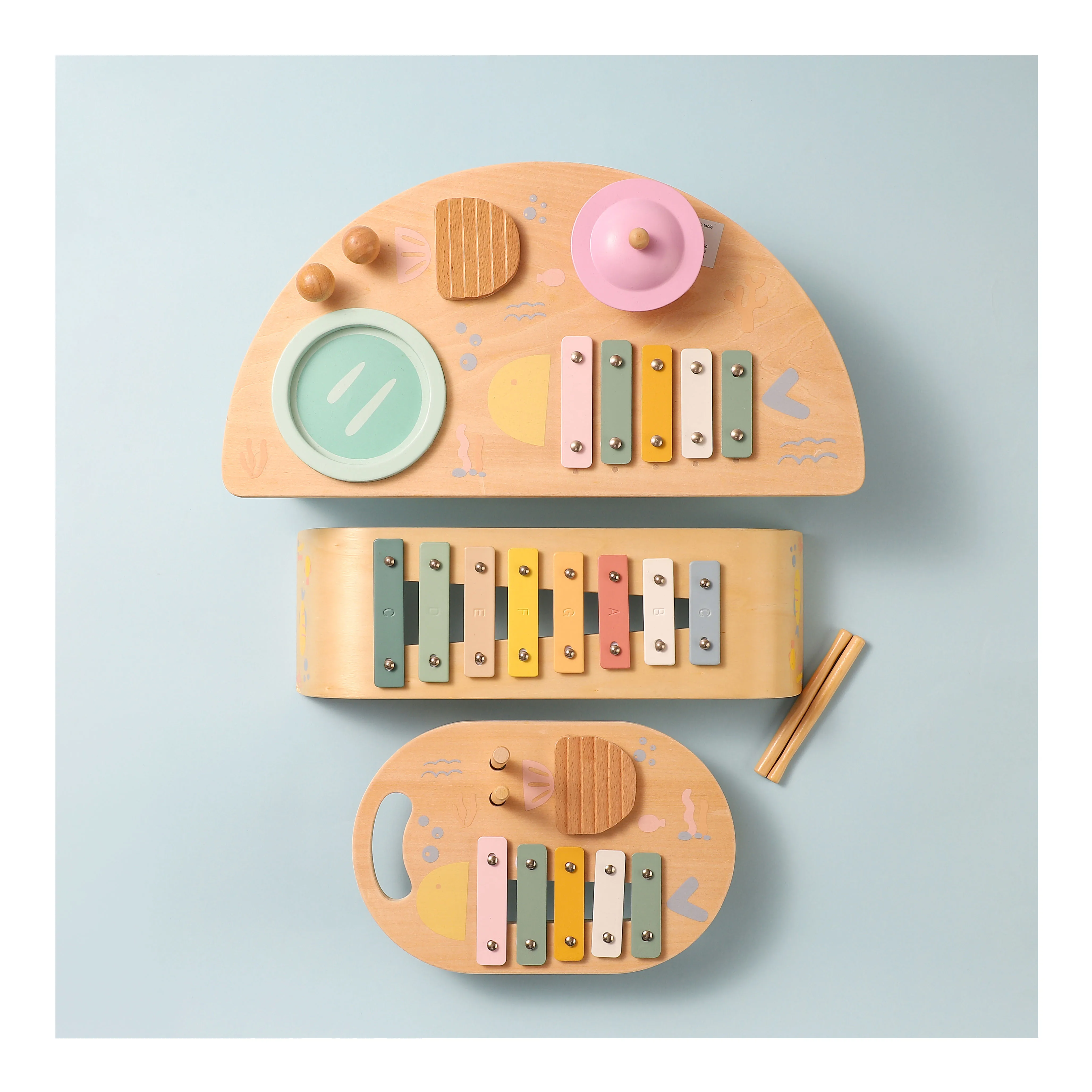 Montessori Wooden Xylophone Toddler Music Percussion Musical Toys Wooden Baby Drums Set Girls