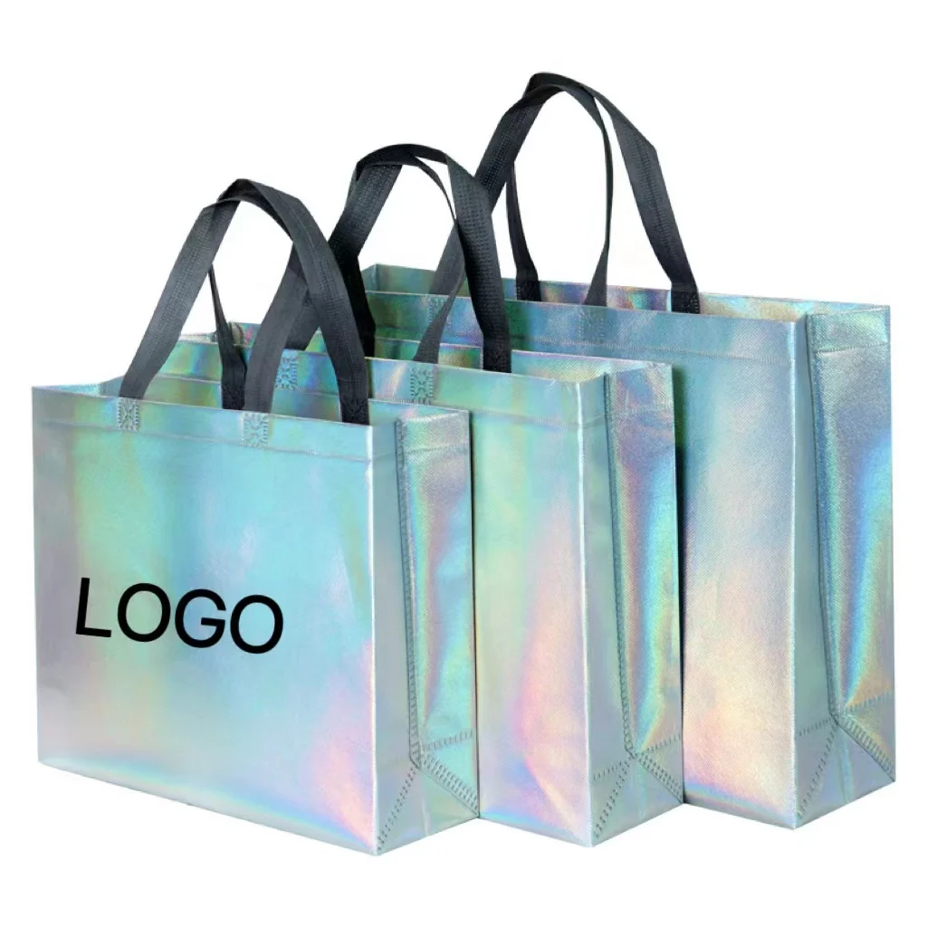 Wholesale Custom printing Logo  Recycle Reusable PP laminated  laser Non Woven  Tote Bag for Shopping