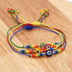 Bohemian Rainbow Beaded Jewelry Rope String Friendship Bracelets Lucky Turkish Evil Blue Eye Bracelet
