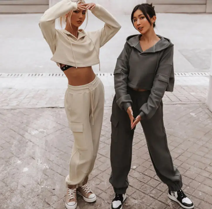 2023 The latest ladies multi-color cotton loose two-piece leisure blank multi-pocket set short spring and summer hot seller