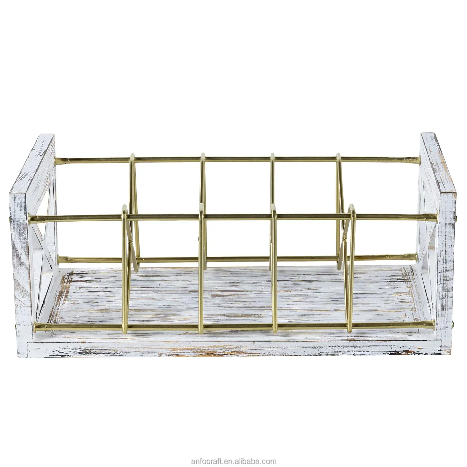 CD Storage Holder, 5-Slot Farmhouse Industrial CD & DVD Storage Rack with Handles Barn Door Rustic Solid Burnt Wood