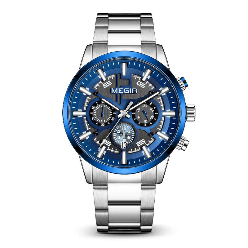 Megir 2220 cool design men waterproof watches jam tangan pria original metal bracelet male sports watch chronograph