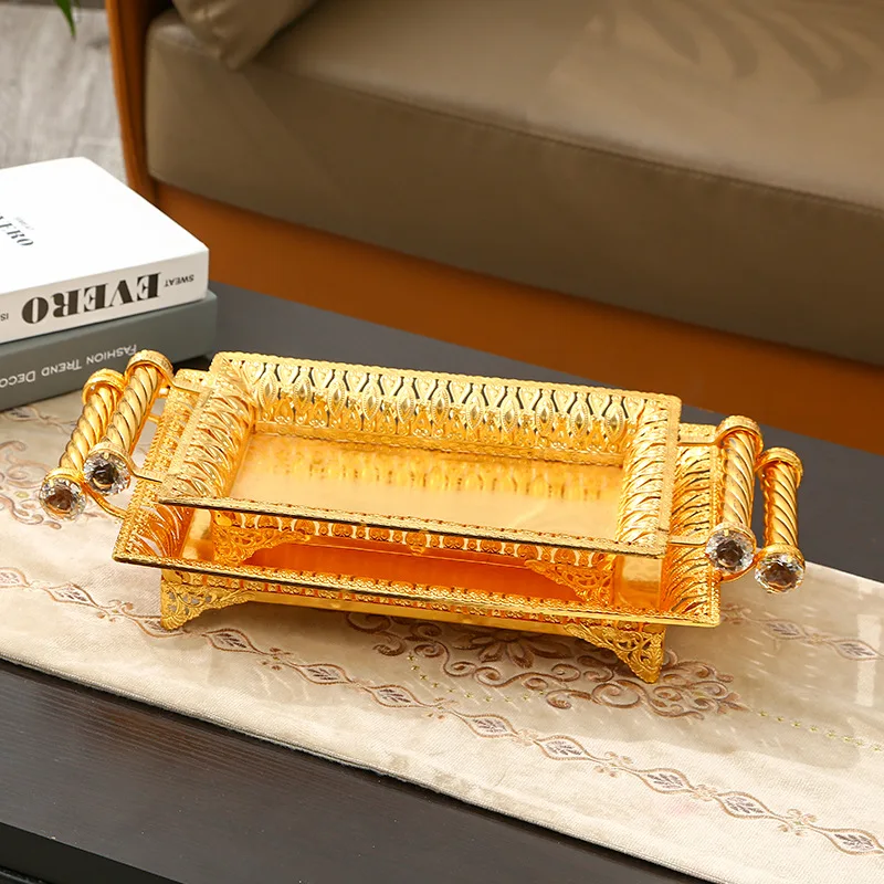 YIWU MARKET  Decor Gold Mirror Tray Decorative Glass Table Top Perfume Vanity Metal Jewelry Makeup Mirror Tray Organizer