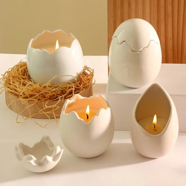 Creative irregularity 5oz white Candle container jar Wholesale 250ml Egg shape Ceramic Candle Jars with lid