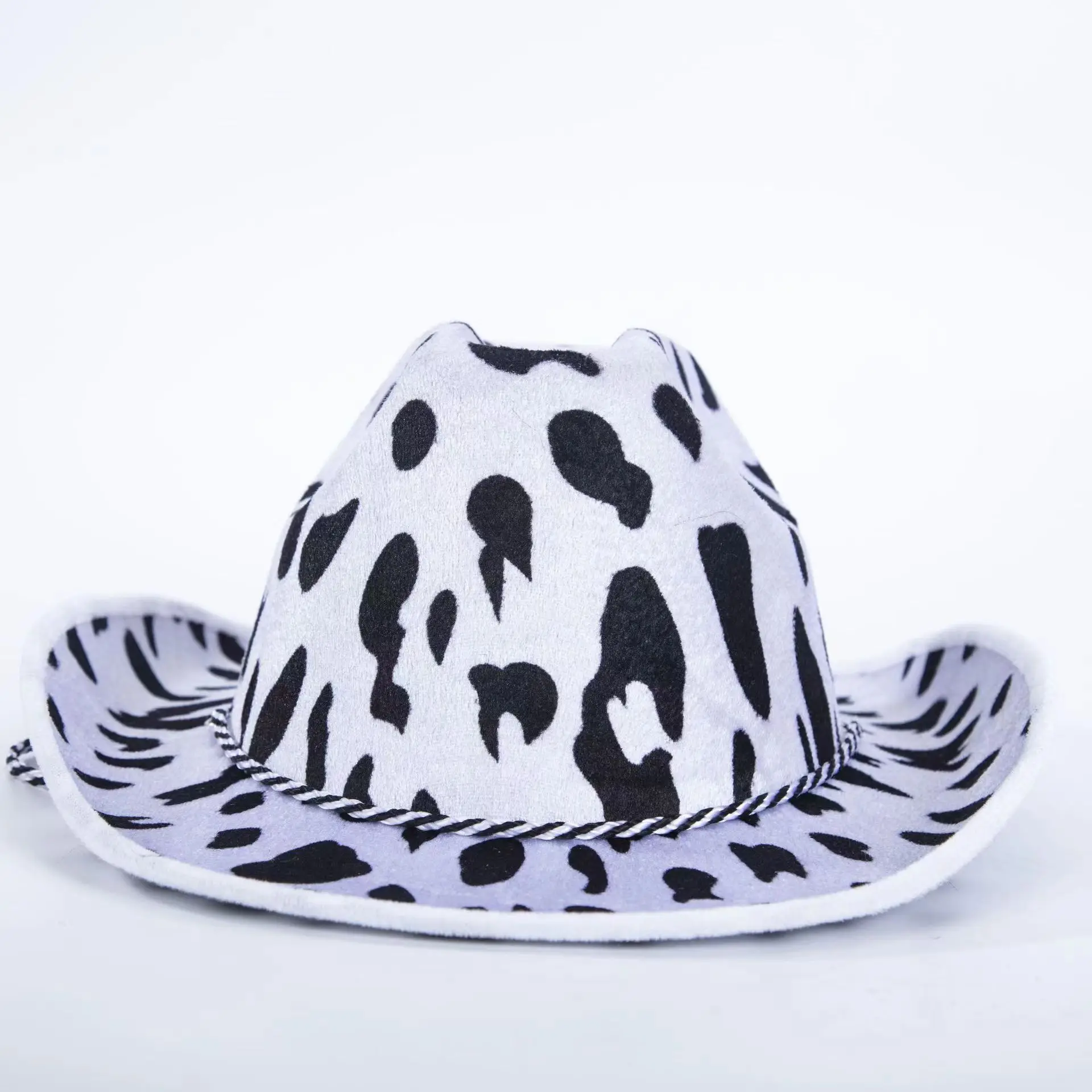 Factory customized cow print party hat holiday printed pattern wide brimmed western cowboy hat for adults