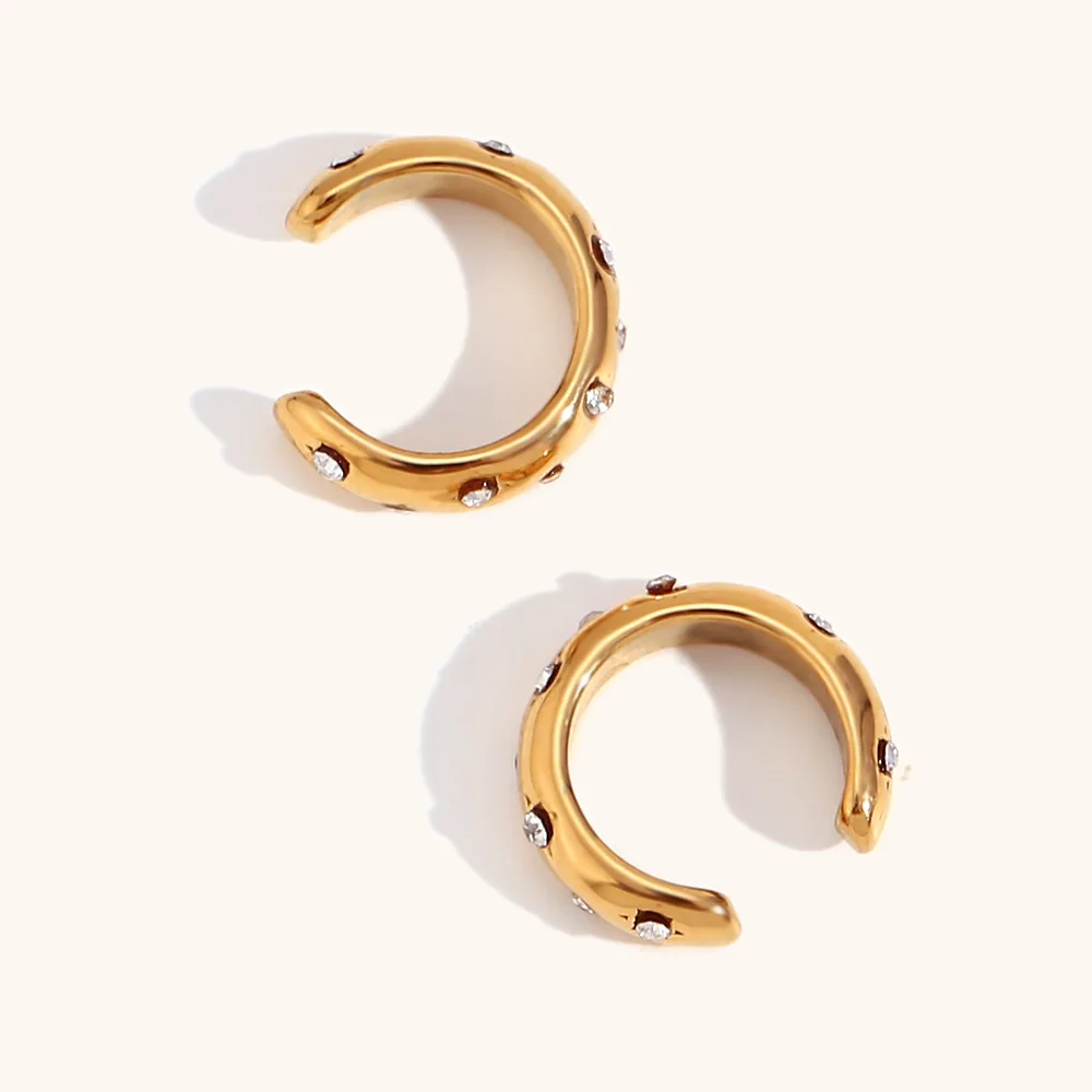 Exquisite C-shaped Zircon Cuff Non Pierced Cartilage Earrings Stainless Steel 18K Gold Ear Bone Clips on Earrings for Women