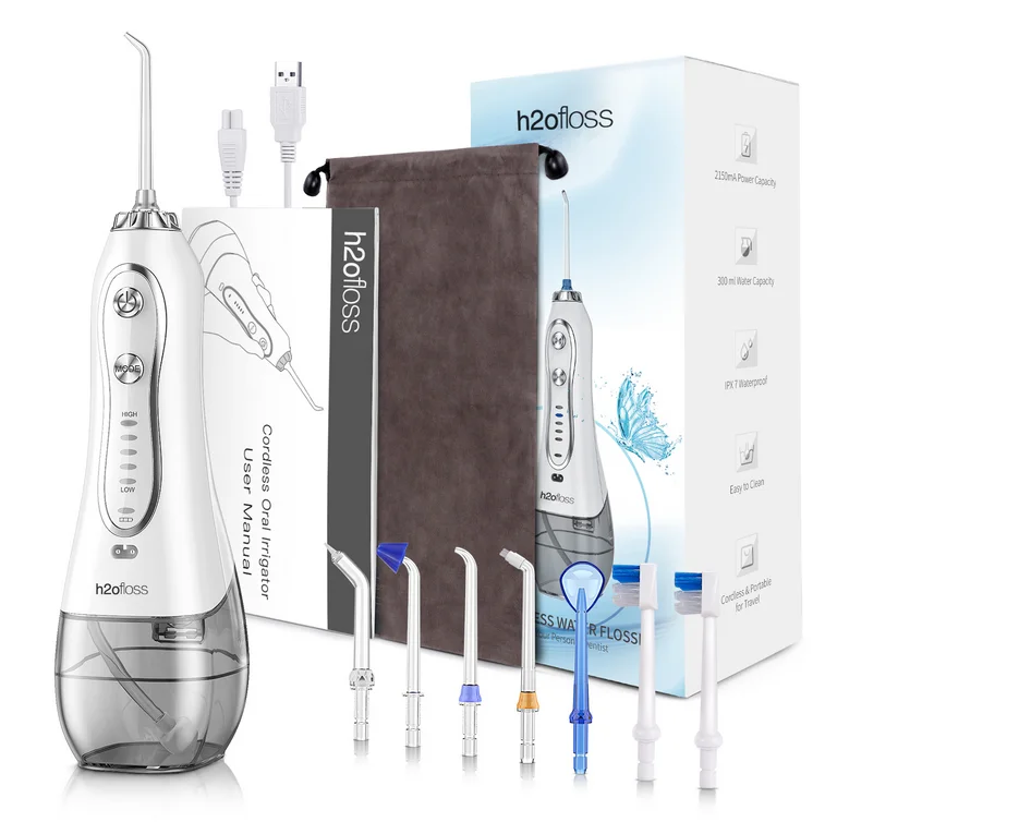 H2ofloss Electric Water dental Flosser 300ML IPX7 Waterproof Cordless Dental Oral Irrigator Ultrasonic teeth flosser
