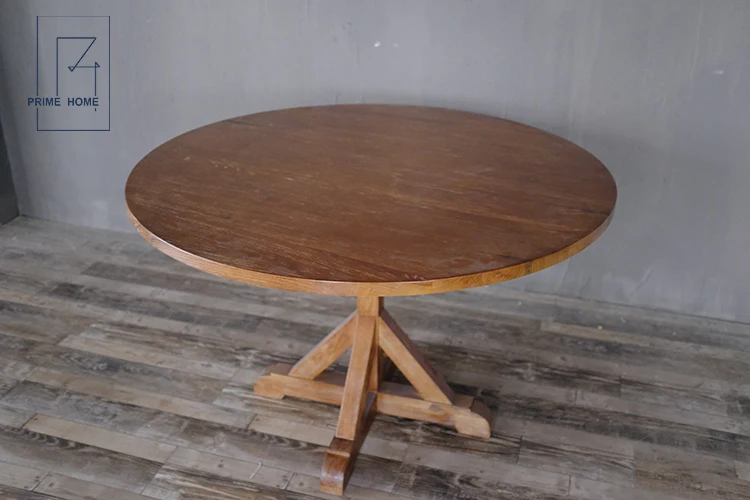 Vintage Rustic Reclaimed Round Pedestal Extendable Oak Wood Dining Table