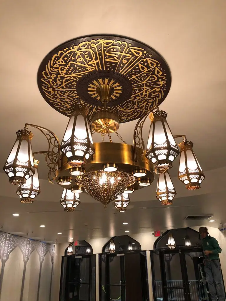 Decorative islamic design pendant lamp gold antique brass color hanging large chandelier