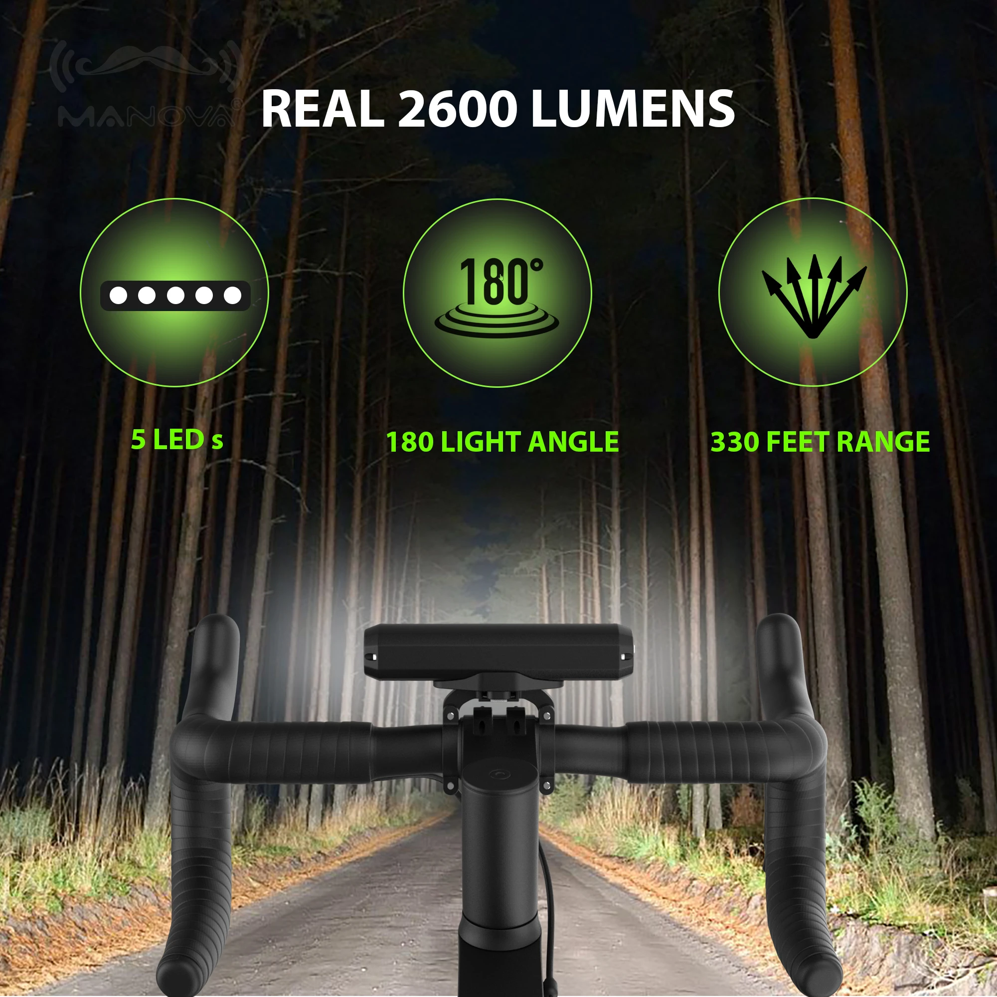 Universal USB Rechargeable 2600 Lumens LED Headlight Set for Bicycles and Dirt Bikes with Integrated Rear Light