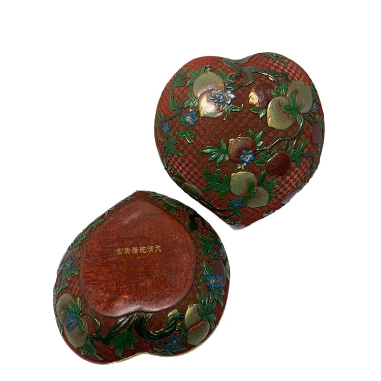 
chinese Old lacquerware hand-painted colorful life peach box Lacquerware 