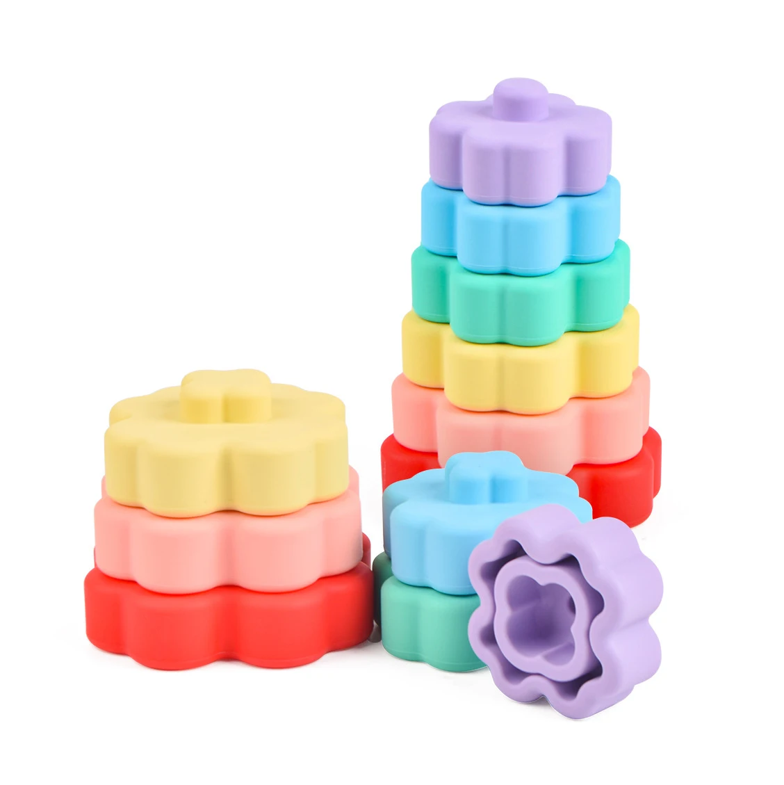 Non-Toxic Soft Building Rings Stacker Educational Montessori Nesting Circle BPA-free Silicone Stacking Block Toys
