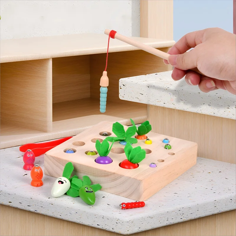 2024 New Magnetism Fishing Game Pulling Carrots Children Hot Sale Wooden Educational Puzzle Montessori Toys for Kids Boys Girls