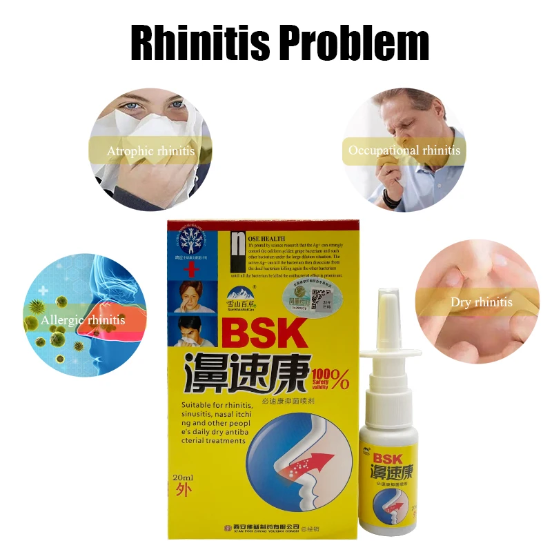 Rhinitis Nose Spray Sinusitis Nasal Congestion Itching Allergic Nasal Drops Sprays Chinese Herbs Health Care 20ml