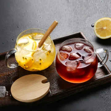 heat resistant high borosilicate glass cup clear tea mug with wood lid and spoon