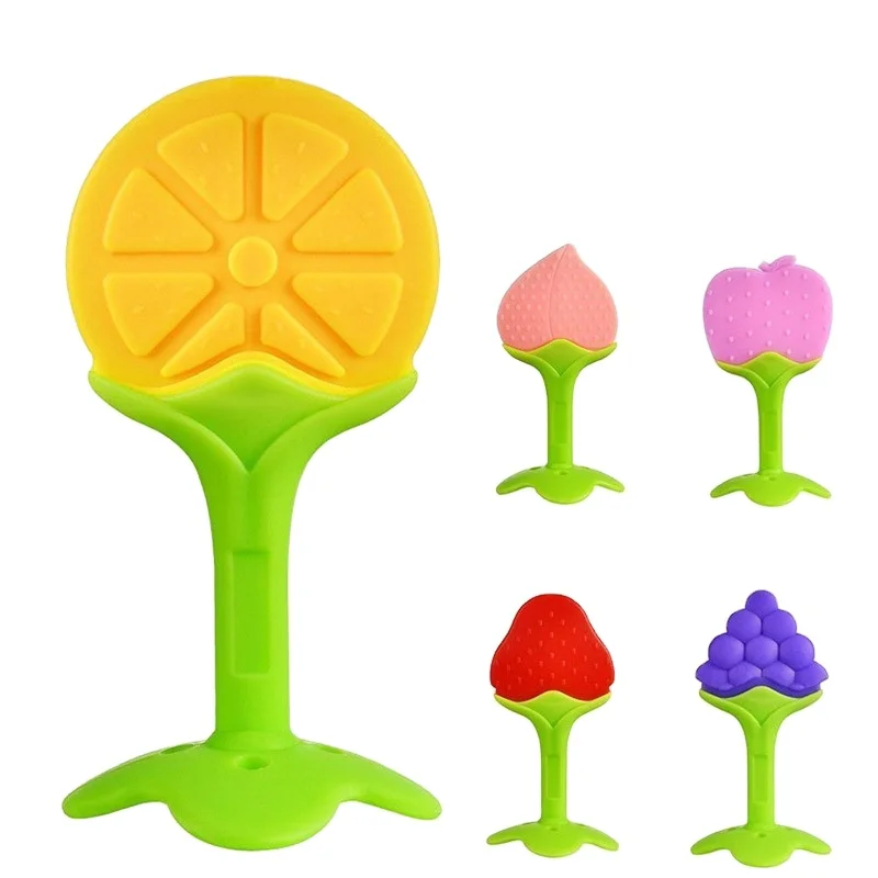 Wholesale Silicone Baby Teether Fruit Shape Newborn Two-color Three-dimensional Molar Stick