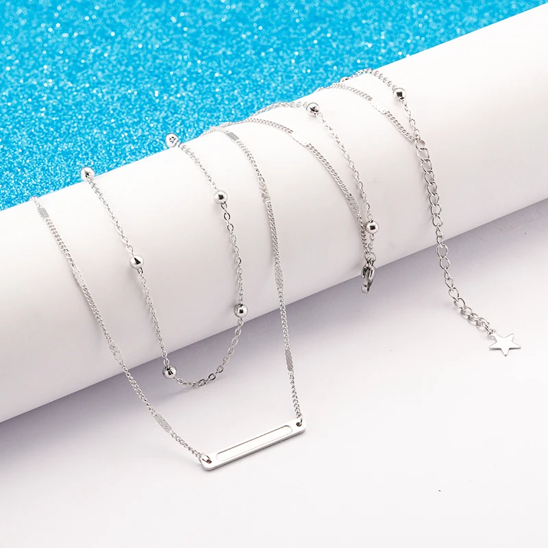New Korean Trendy Stainless Steel Jewelry Double-layer Necklace Hip-hop Style Simple Pendant Necklace