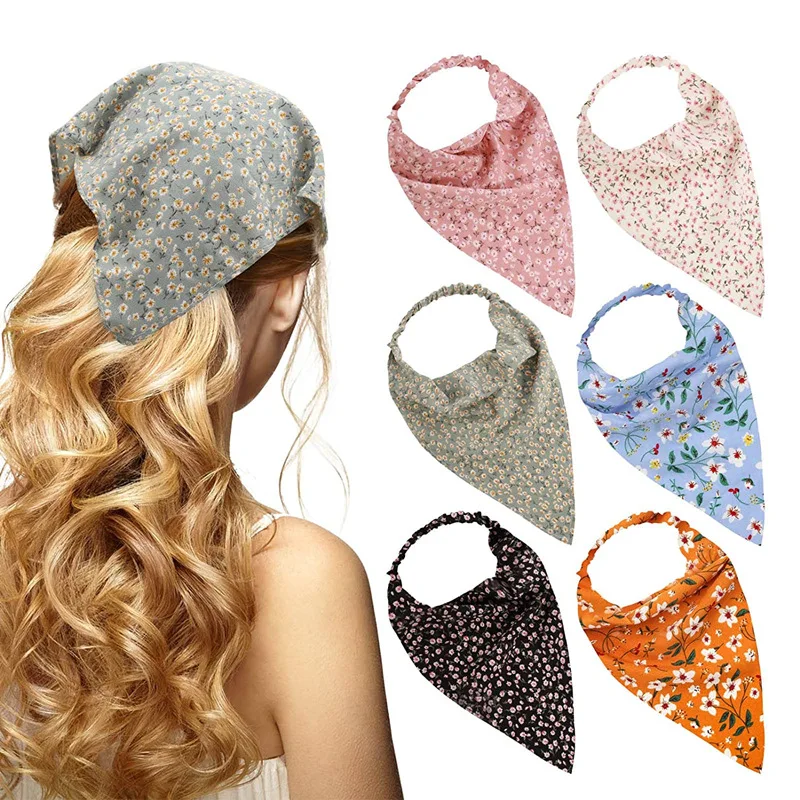RARA Wholesale Fashion Women Floral Elastic Hair Bands Triangle Head Wrap Scarf Bandana Headband