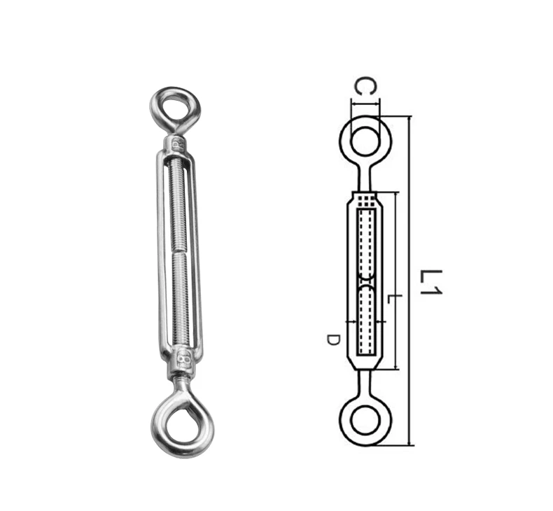 Two Ending Hook Wire Rope Tension 304 Stainless Steel Turnbuckle Hardware Hook & Hook Turnbuckles with Steel Wire Rope