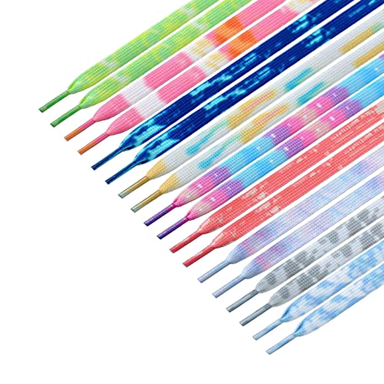 Wholesale Flat Tie Dye Shoelaces Gradient Colors Shoe Laces in for Tie Dye Sports Shoes Boots Sneakers Skates