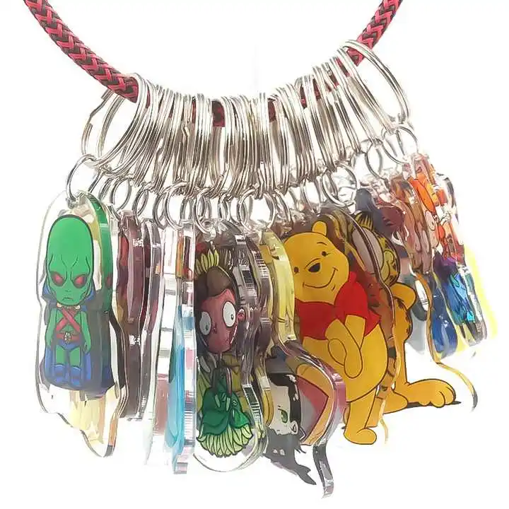 TLB Wholesale Personality Jewelry Keychain Custom Logo Uv Printed Acrylic Free Sample Transparent Cartoon Animation Key Chain