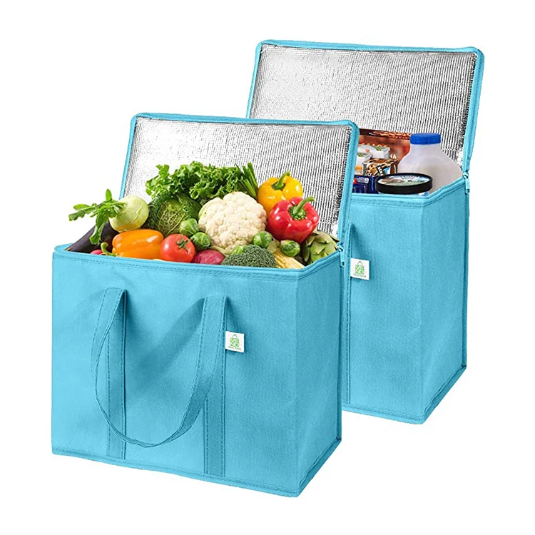 Eco friendly shopping tote blue thermal custom delivery large cooler bag