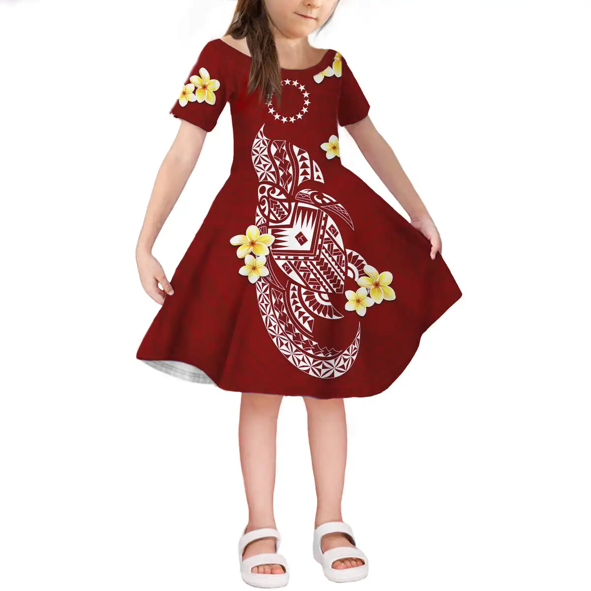 Cook Islands Tribal Short Sleeves Dress High Quality Girls Children Holiday Dress Fashion Casual Teen Slim Oversized Skirt Hot