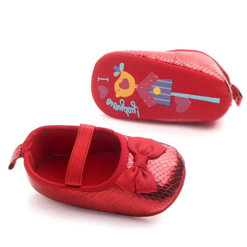Spring Autumn Sequin Red Baby Girl Mary Jane Shoes Soft Sole Bow Princess Toddler Flat