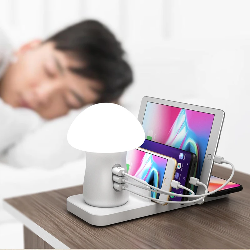 СВЕТОДИОДНЫЙ ночник в форме гриба с быстрой беспроводной зарядкой USB