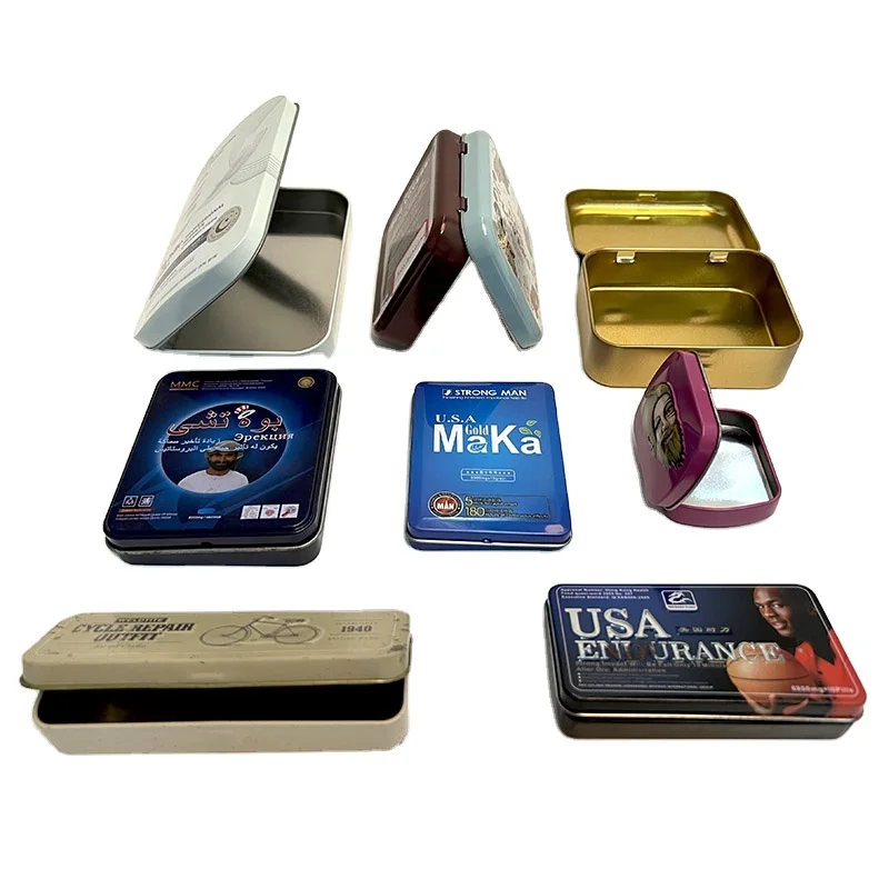 Rectangular Small Tin Box Chewing Gum Box Portable Convenient Jewelry Box with Hingefor Candle Lip Balm
