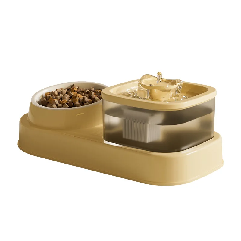 Ceramic Food Bowl 2 in 1 Cat Fountain Feeder Automatic Cat Drinking Water Feeder