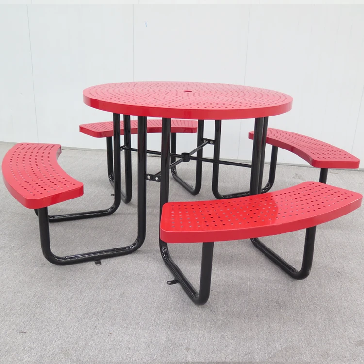 Outdoor park Patio furniture Metal Dining Picnic Table Bench thermoplastic Steel restaurant Picnic table and chair set