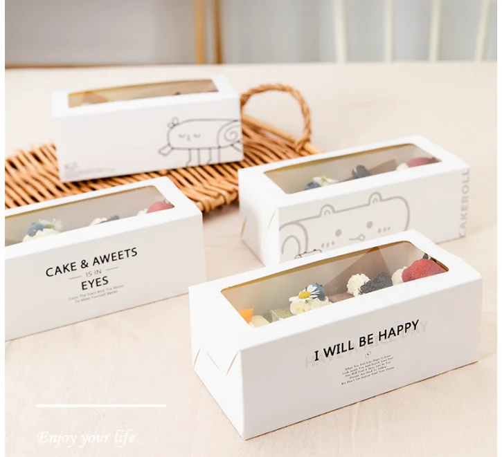 Towel roll packing box long strip simple cartoon drawer box Swiss towel roll packing  baking dessert box