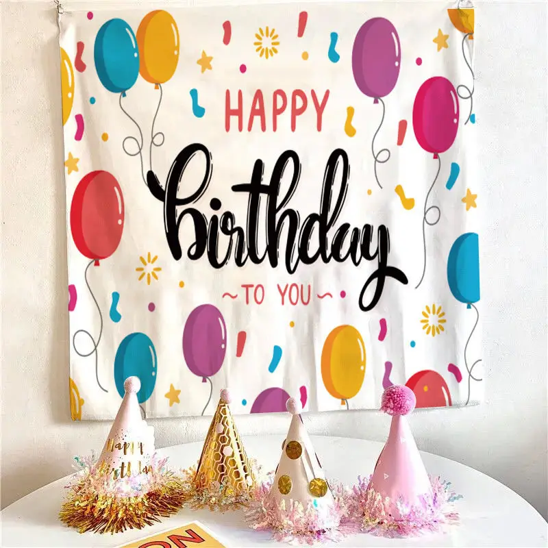 custom printed polyester happy birthday tapestry wall hanging