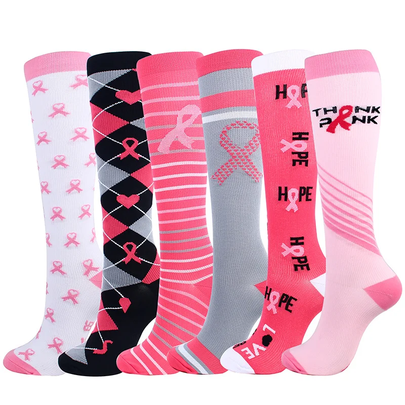 Custom jacquard breathable long crew socks cute images pattern nurse compression 20-30mmhg socks for women girls knee