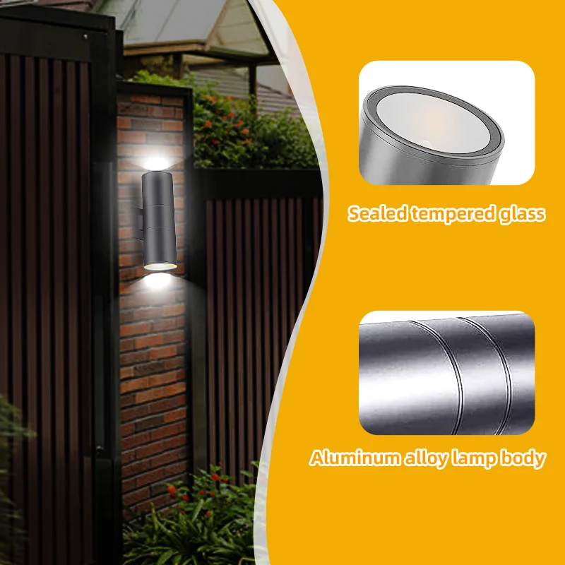 Modern Outdoor 6W LED Wall Light IP65 Black Aluminum Base Wall-mounted Cylinder up Down House Decorative Surface Mount Lamp
